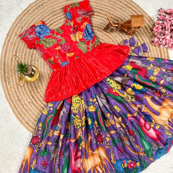 Kalma Kari Printed & Embroidered Girl's Lehenga - Picture 5 of 7